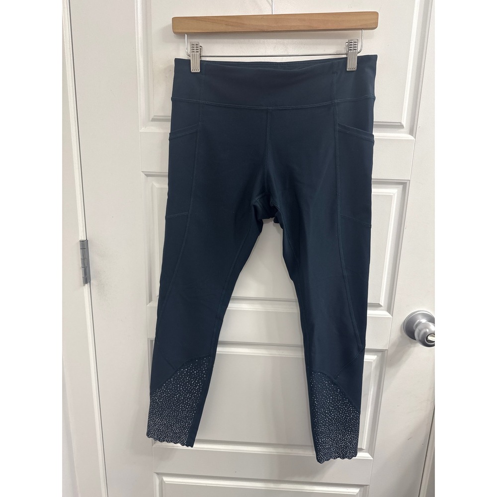 Lululemon Tight Stuff Tight II Navy Blue Reflective Scallop Hem Leggings Size 8